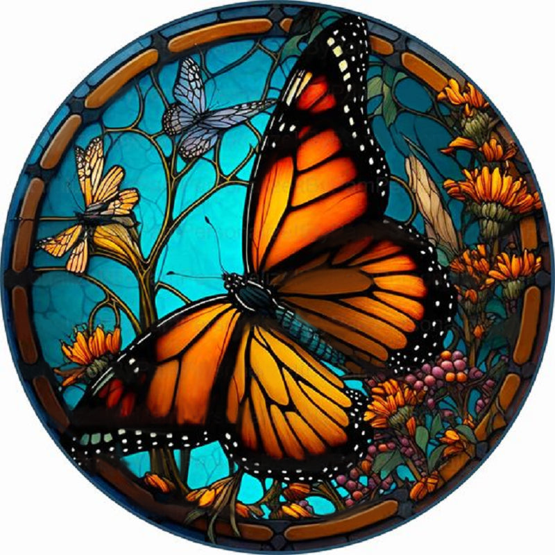 Butterfly Painting On Round Card Glass - Full Round Drill Diamond Painting 35*35CM