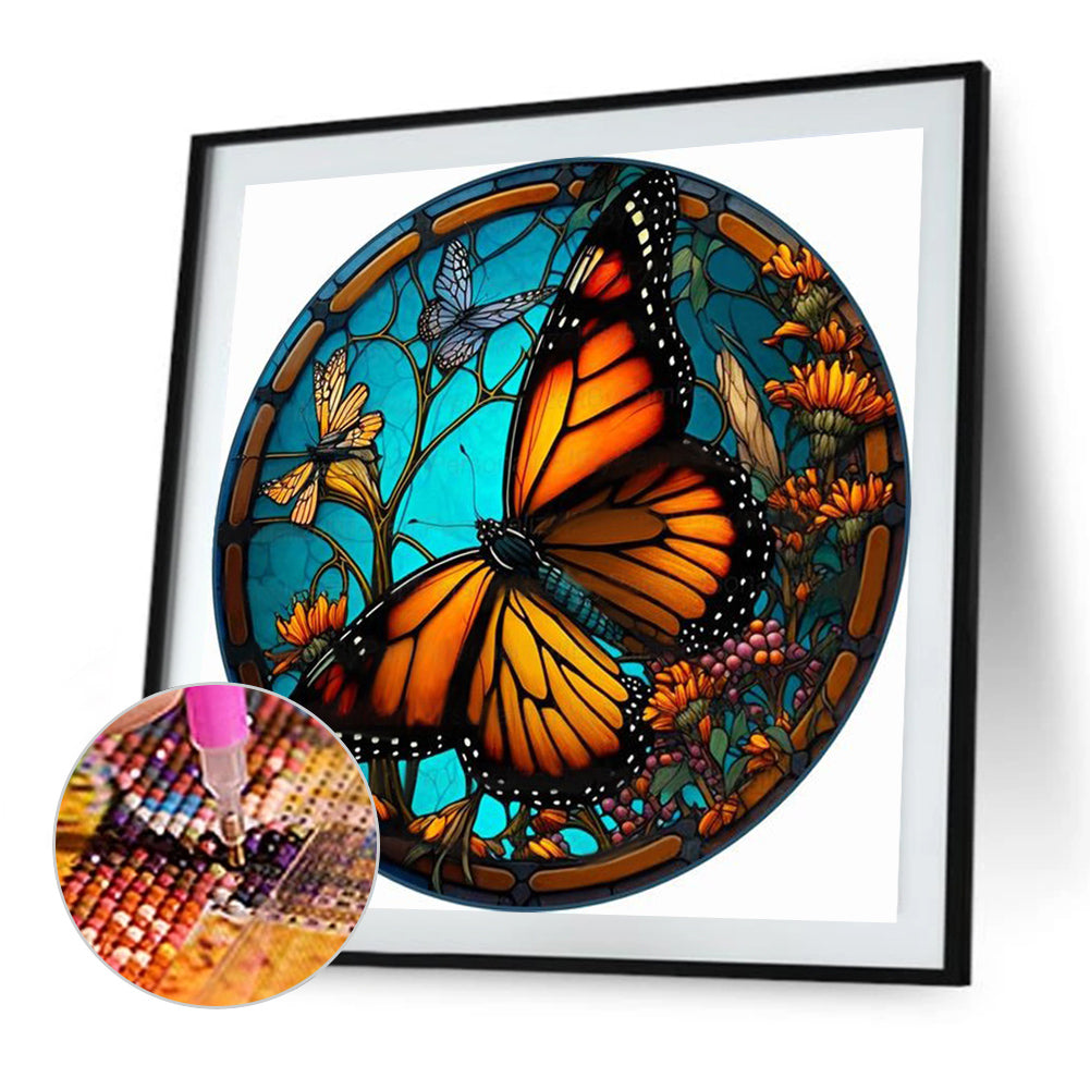 Butterfly Painting On Round Card Glass - Full Round Drill Diamond Painting 35*35CM