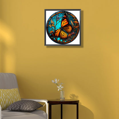 Butterfly Painting On Round Card Glass - Full Round Drill Diamond Painting 35*35CM