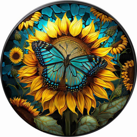 Butterfly Painting On Round Card Glass - Full Round Drill Diamond Painting 35*35CM