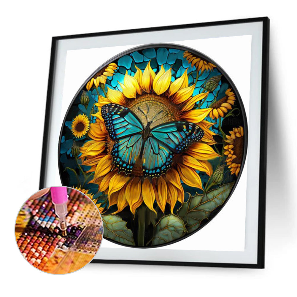 Butterfly Painting On Round Card Glass - Full Round Drill Diamond Painting 35*35CM