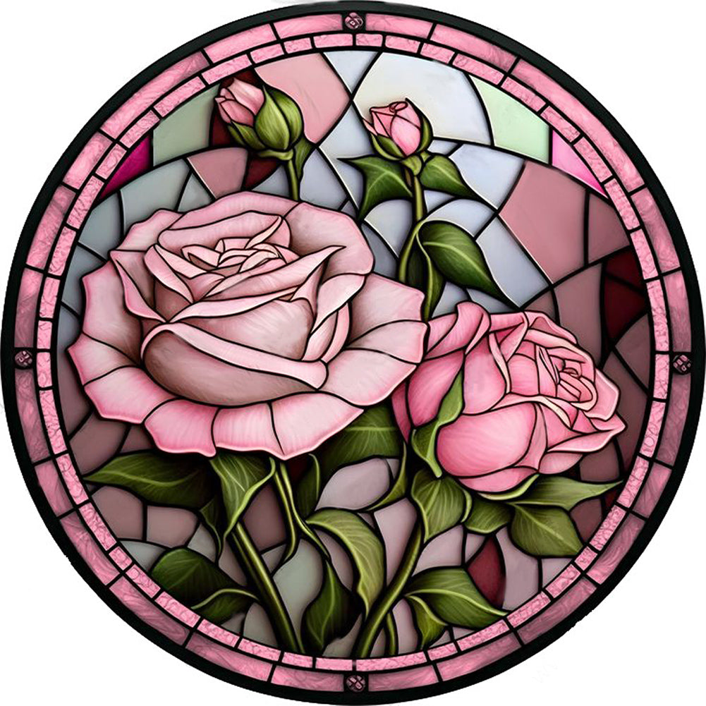 Round Plate Glass Painting Rose - Full Round Drill Diamond Painting 35*35CM