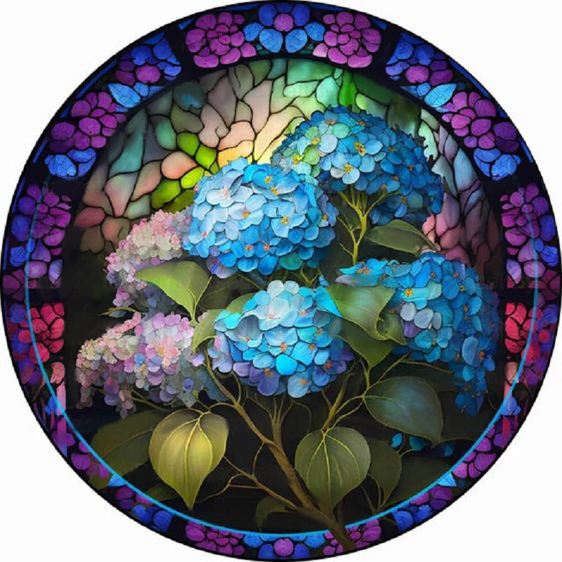 Round Plate Glass Painting Hydrangea - Full Round Drill Diamond Painting 35*35CM