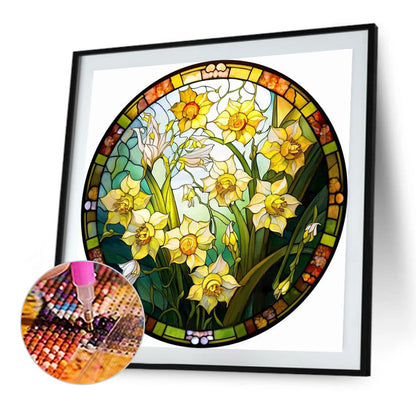 Frangipani Glass Painting - Full Round Drill Diamond Painting 35*35CM