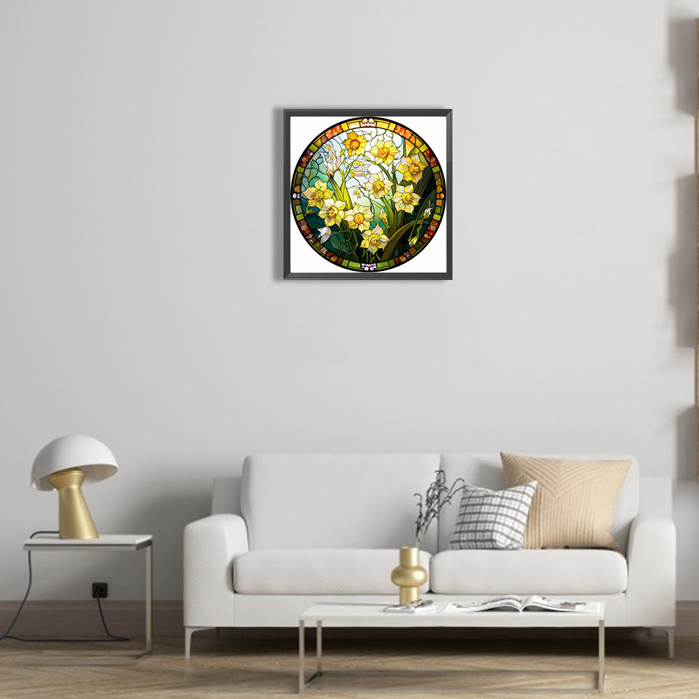 Frangipani Glass Painting - Full Round Drill Diamond Painting 35*35CM