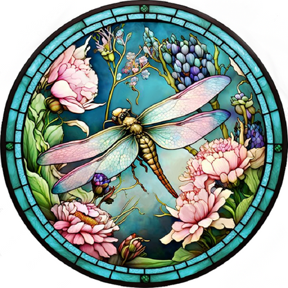 Dragonfly Painted On Round Plate Glass - Full Round Drill Diamond Painting 35*35CM