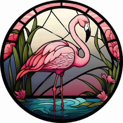 Round Plate Glass Painting Flamingo - Full Round Drill Diamond Painting 35*35CM