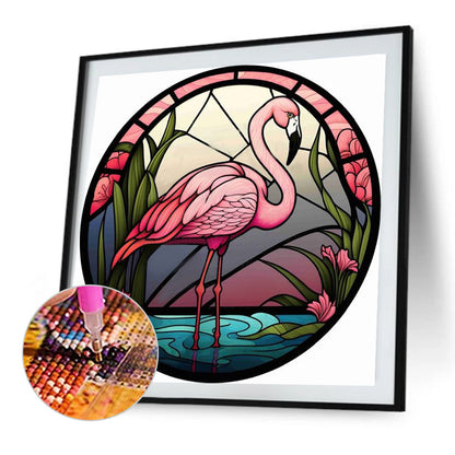 Round Plate Glass Painting Flamingo - Full Round Drill Diamond Painting 35*35CM