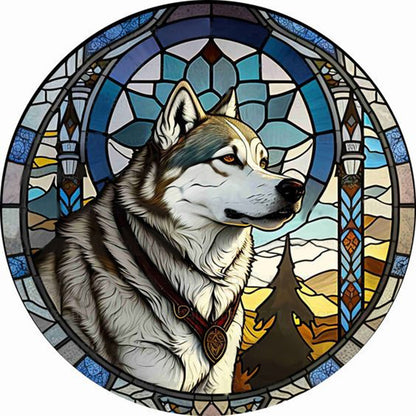 Round Plate Glass Painted Wolf - Full Round Drill Diamond Painting 35*35CM
