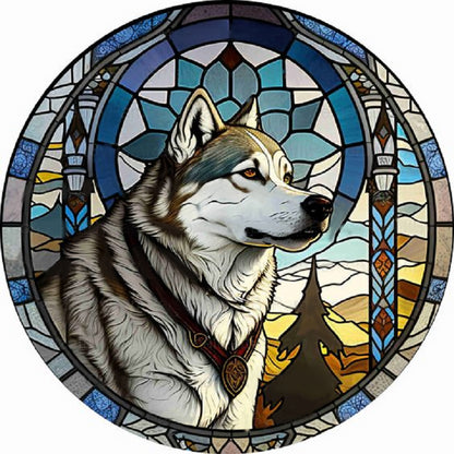Round Plate Glass Painted Wolf - Full Round Drill Diamond Painting 35*35CM