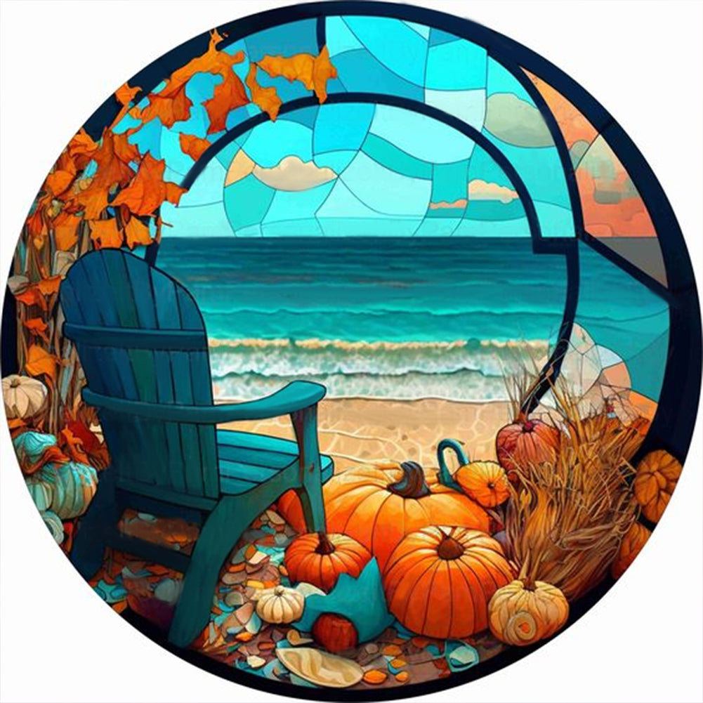 Round Plate Glass Painting Seaside Scenery - Full Round Drill Diamond Painting 30*30CM