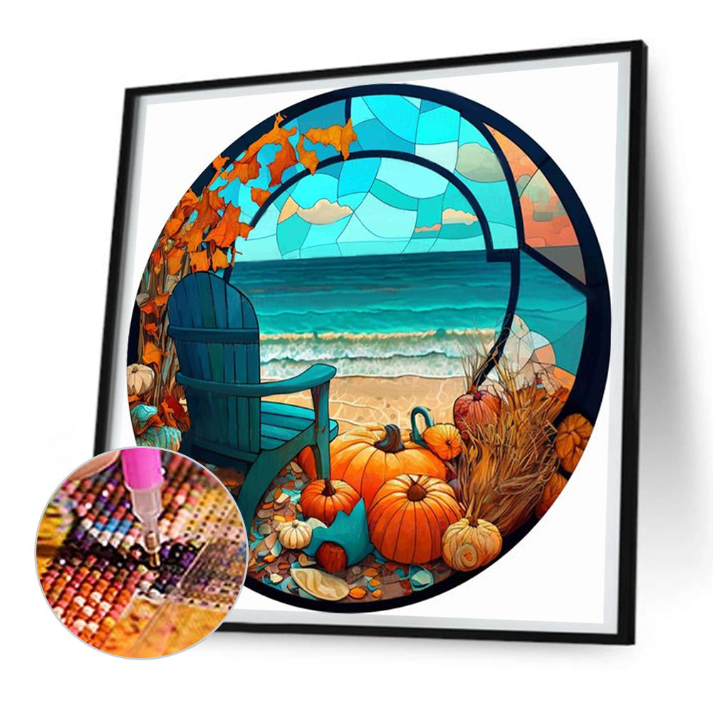 Round Plate Glass Painting Seaside Scenery - Full Round Drill Diamond Painting 30*30CM