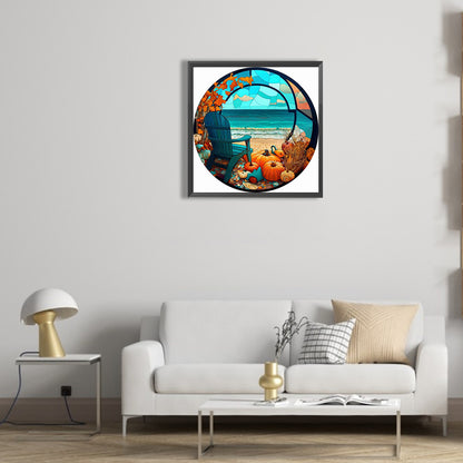 Round Plate Glass Painting Seaside Scenery - Full Round Drill Diamond Painting 30*30CM