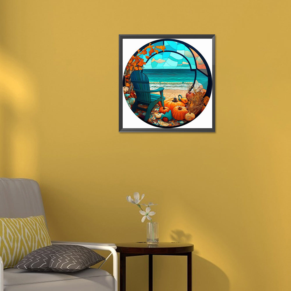 Round Plate Glass Painting Seaside Scenery - Full Round Drill Diamond Painting 30*30CM