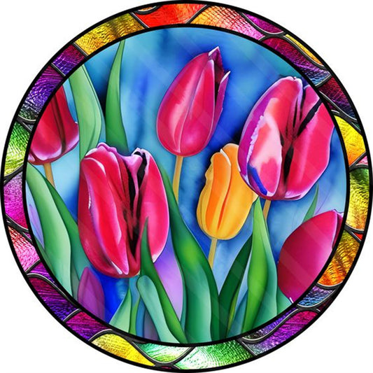 Round Plate Glass Painting Tulips - Full Round Drill Diamond Painting 30*30CM