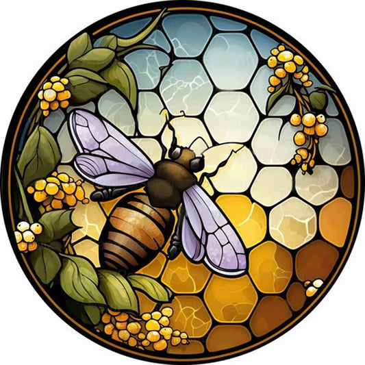 Round Plate Glass Painting Bee - Full Round Drill Diamond Painting 30*30CM