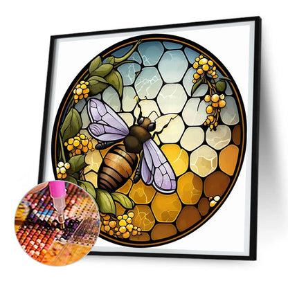 Round Plate Glass Painting Bee - Full Round Drill Diamond Painting 30*30CM