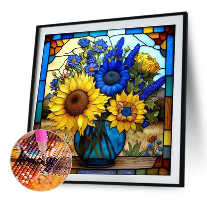 Stained Glass Sunflowers - Full Round Drill Diamond Painting 35*35CM