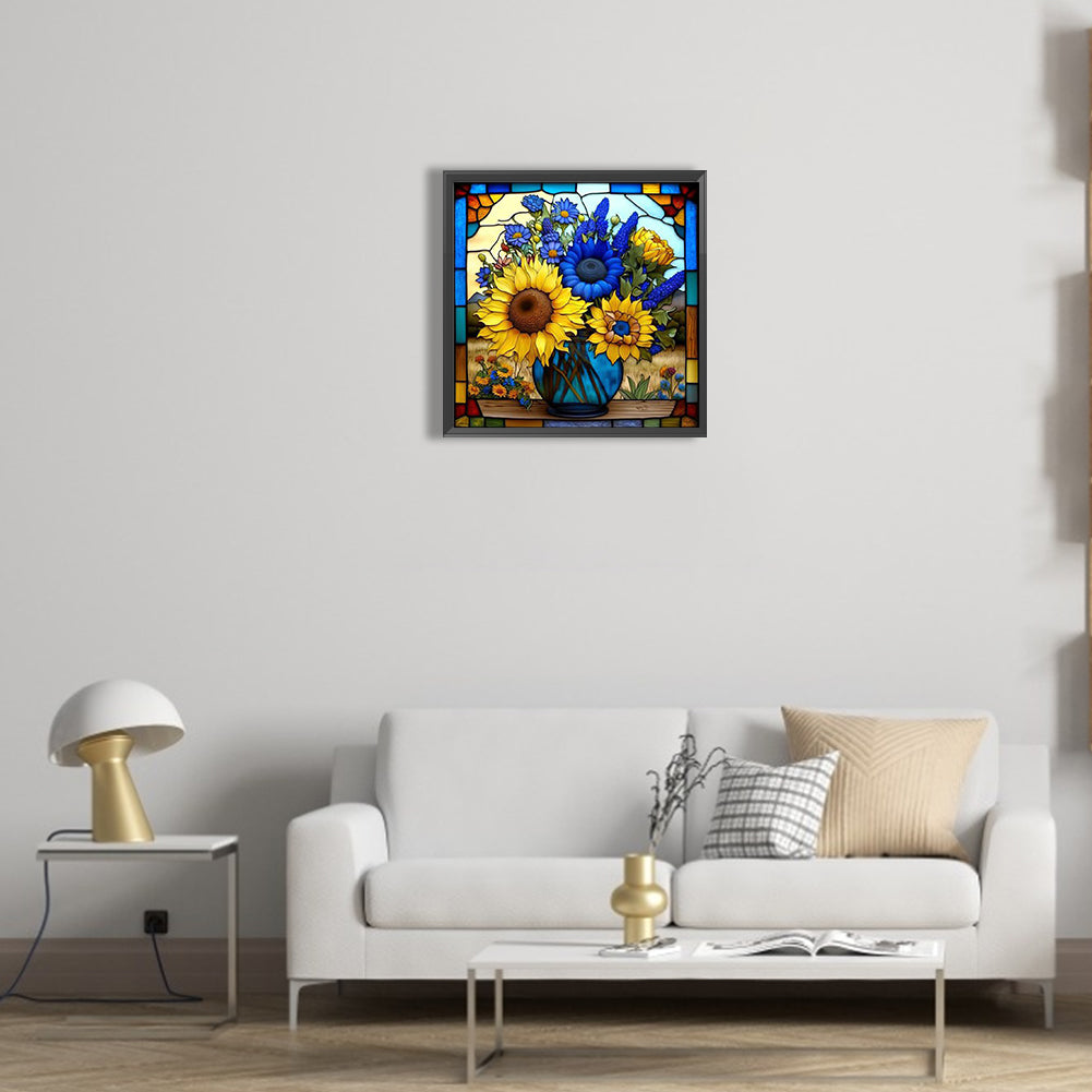 Stained Glass Sunflowers - Full Round Drill Diamond Painting 35*35CM