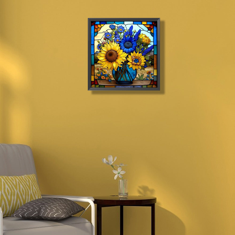 Stained Glass Sunflowers - Full Round Drill Diamond Painting 35*35CM