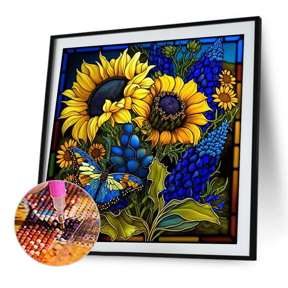 Stained Glass Sunflowers - Full Round Drill Diamond Painting 35*35CM