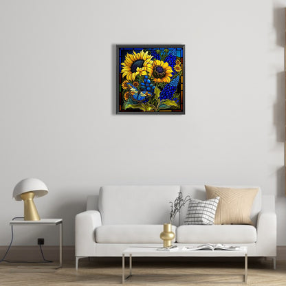 Stained Glass Sunflowers - Full Round Drill Diamond Painting 35*35CM