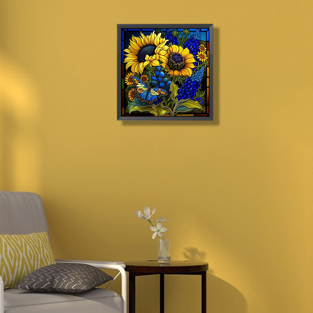 Stained Glass Sunflowers - Full Round Drill Diamond Painting 35*35CM