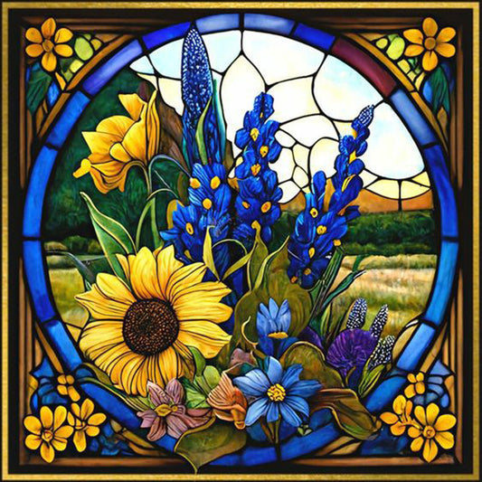 Stained Glass Sunflowers - Full Round Drill Diamond Painting 35*35CM