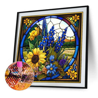 Stained Glass Sunflowers - Full Round Drill Diamond Painting 35*35CM