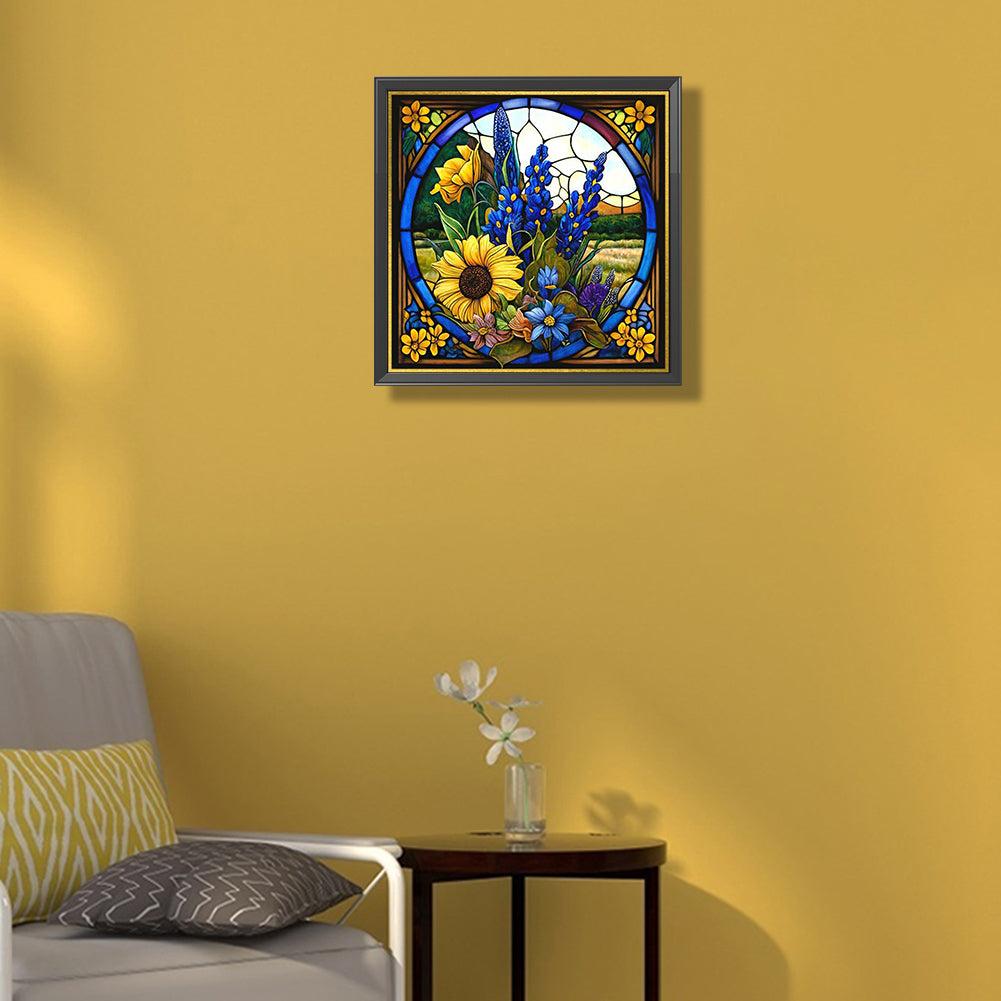 Stained Glass Sunflowers - Full Round Drill Diamond Painting 35*35CM