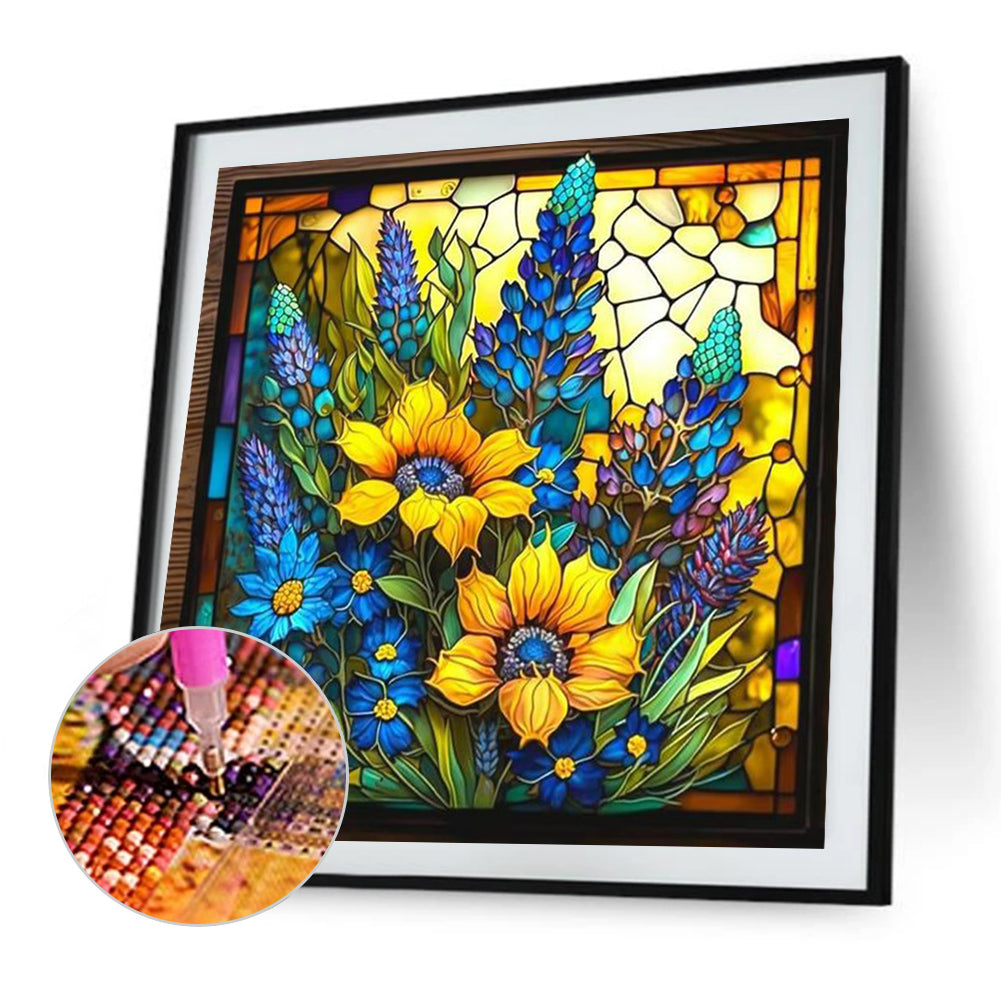 Stained Glass Sunflowers - Full Round Drill Diamond Painting 35*35CM