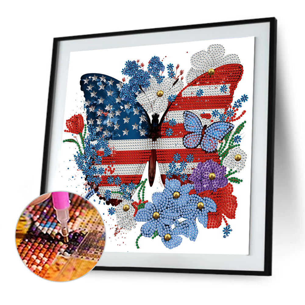 Independence Day Butterflies - Special Shaped Drill Diamond Painting 30*30CM