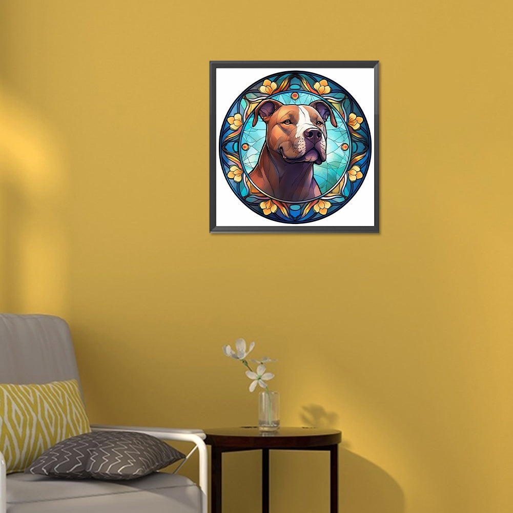 Animal Pitbull Glass Painting - Full Round Drill Diamond Painting 30*30CM