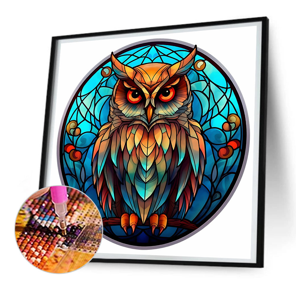 Animal Owl Glass Painting - Full Round Drill Diamond Painting 30*30CM