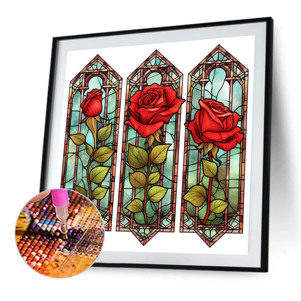 Rose Glass Painting - Full Round Drill Diamond Painting 40*40CM