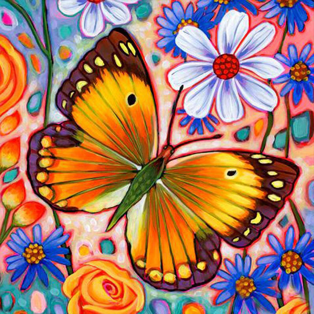 Abstract Flowers And Butterflies - Full Round Drill Diamond Painting 30*30CM