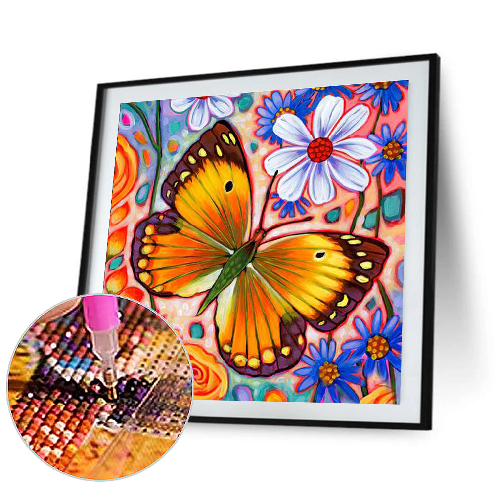 Abstract Flowers And Butterflies - Full Round Drill Diamond Painting 30*30CM