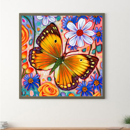 Abstract Flowers And Butterflies - Full Round Drill Diamond Painting 30*30CM