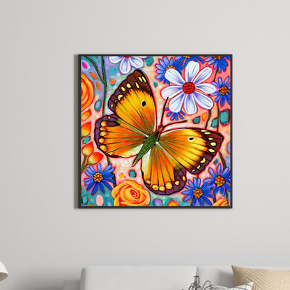 Abstract Flowers And Butterflies - Full Round Drill Diamond Painting 30*30CM