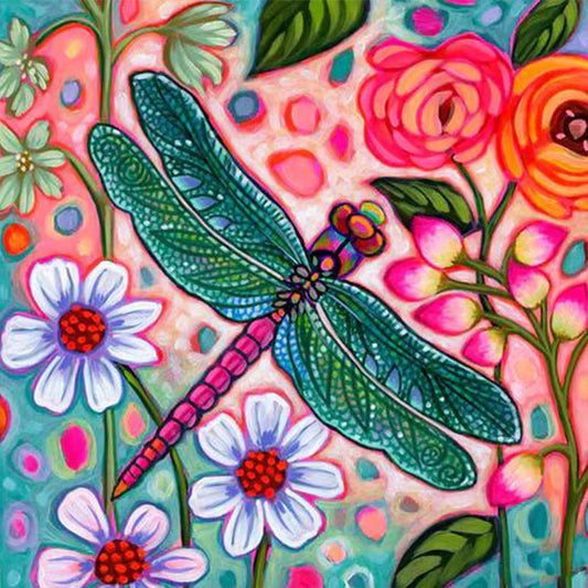 Abstract Flowers And Dragonflies - Full Round Drill Diamond Painting 30*30CM
