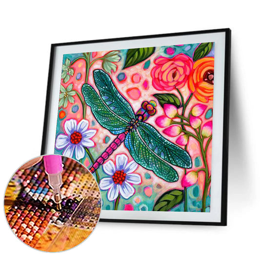 Abstract Flowers And Dragonflies - Full Round Drill Diamond Painting 30*30CM
