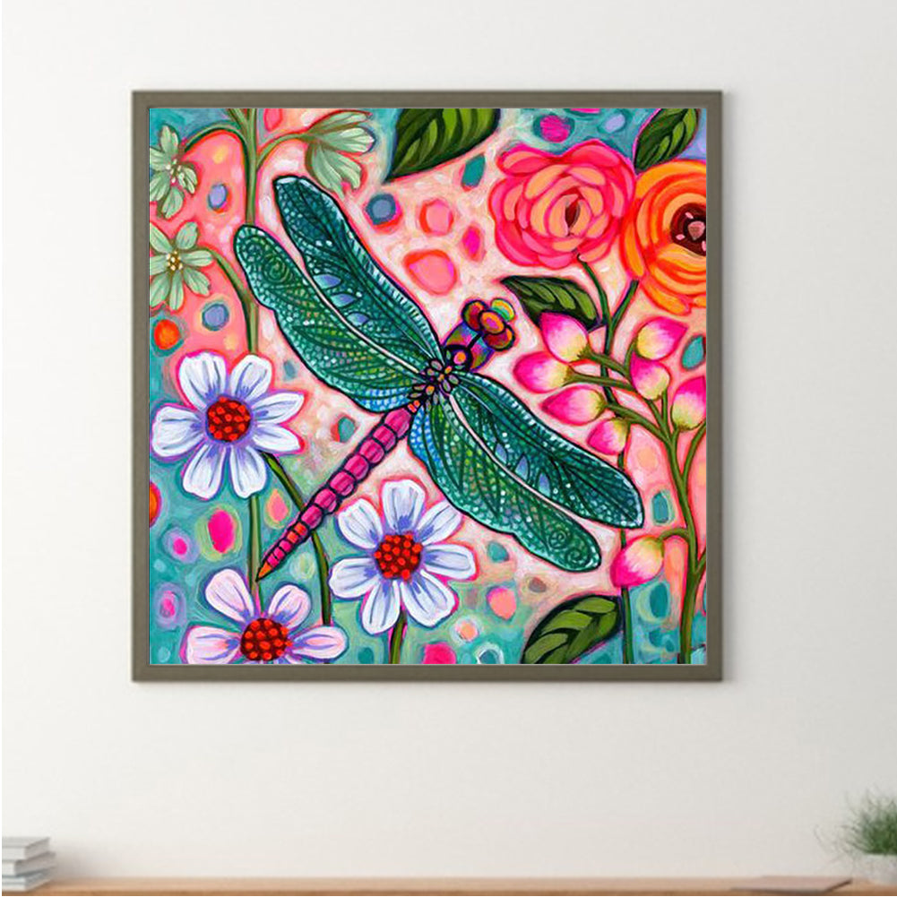 Abstract Flowers And Dragonflies - Full Round Drill Diamond Painting 30*30CM