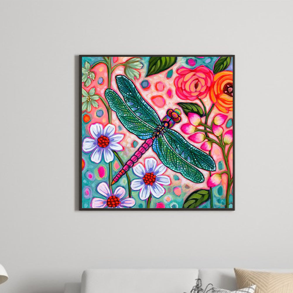 Abstract Flowers And Dragonflies - Full Round Drill Diamond Painting 30*30CM