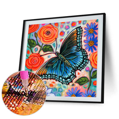 Abstract Flowers And Butterflies - Full Round Drill Diamond Painting 30*30CM