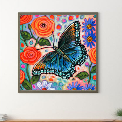Abstract Flowers And Butterflies - Full Round Drill Diamond Painting 30*30CM