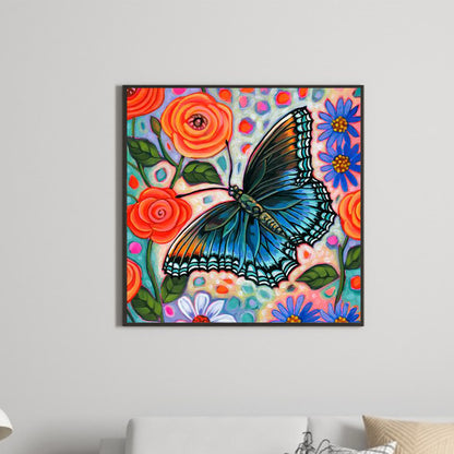 Abstract Flowers And Butterflies - Full Round Drill Diamond Painting 30*30CM