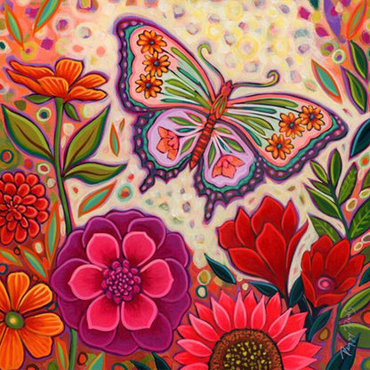 Abstract Flowers And Butterflies - Full Round Drill Diamond Painting 30*30CM
