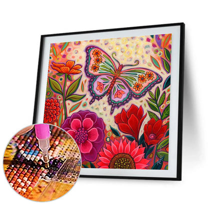 Abstract Flowers And Butterflies - Full Round Drill Diamond Painting 30*30CM