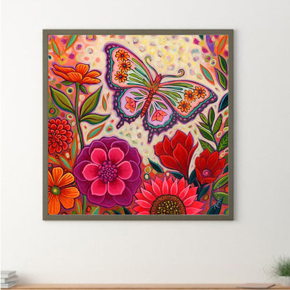 Abstract Flowers And Butterflies - Full Round Drill Diamond Painting 30*30CM