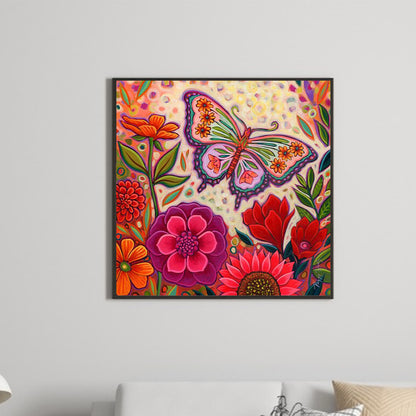 Abstract Flowers And Butterflies - Full Round Drill Diamond Painting 30*30CM